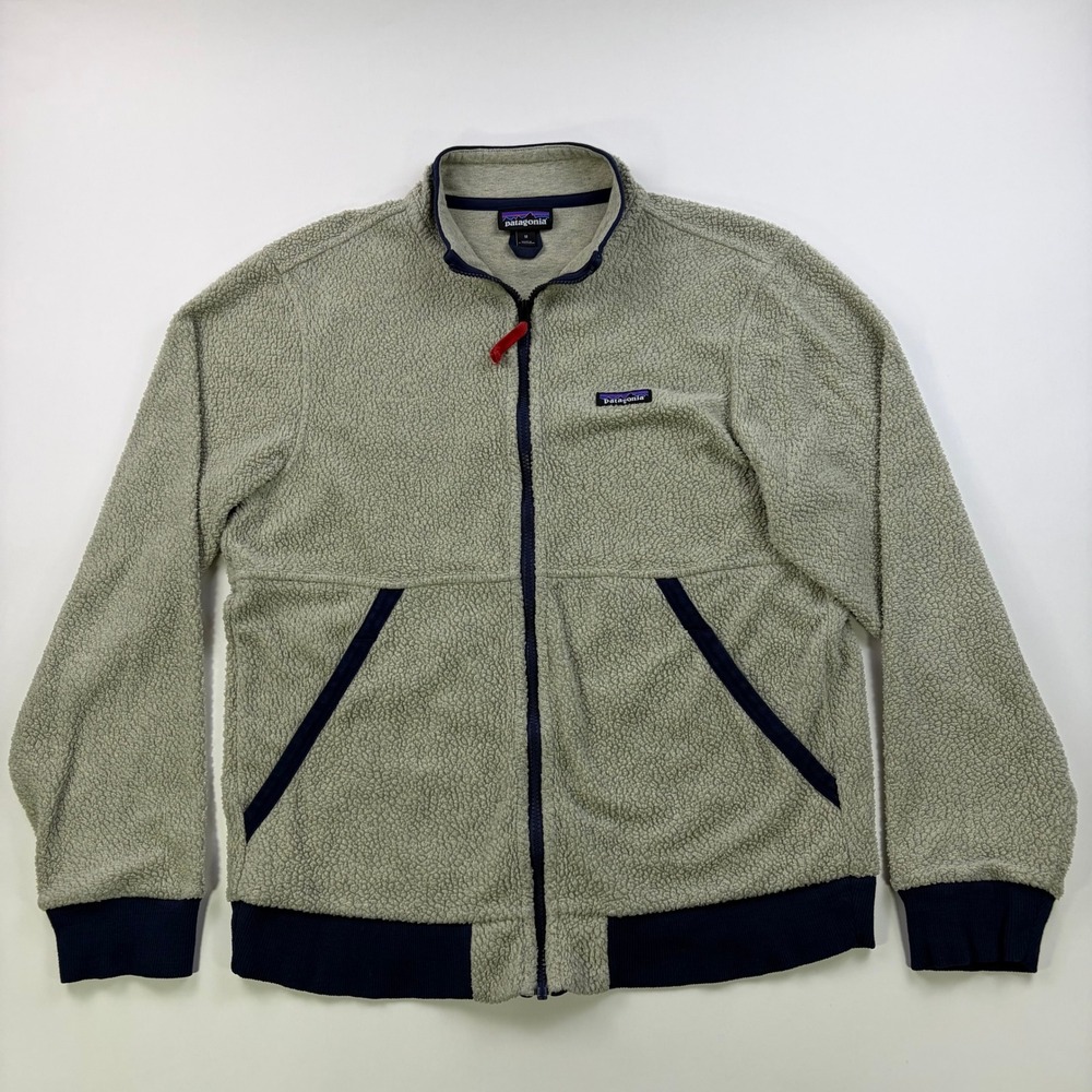 Patagonia Retro Pile Fleece Jacket Mens Medium Oatmeal Navy Full Zip STY26125 - Picture 2 of 11